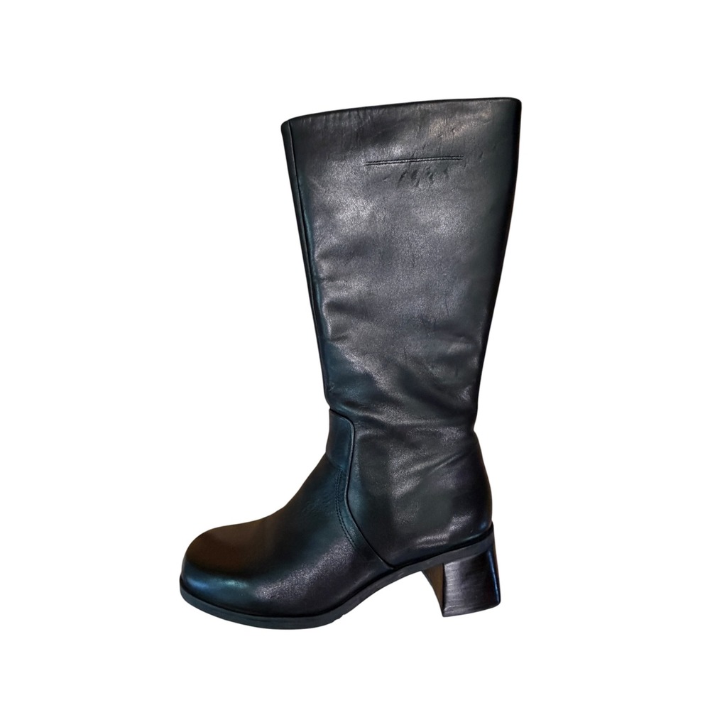Naturalizer Black Leather Wide Calf Tall Boots 9W Minimalist Block Heel 846NA57